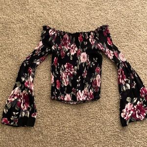 Black floral long sleeves blouse.